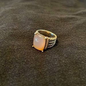 David Yurman Rose Quartz Wheaton Ring with Pave Diamonds